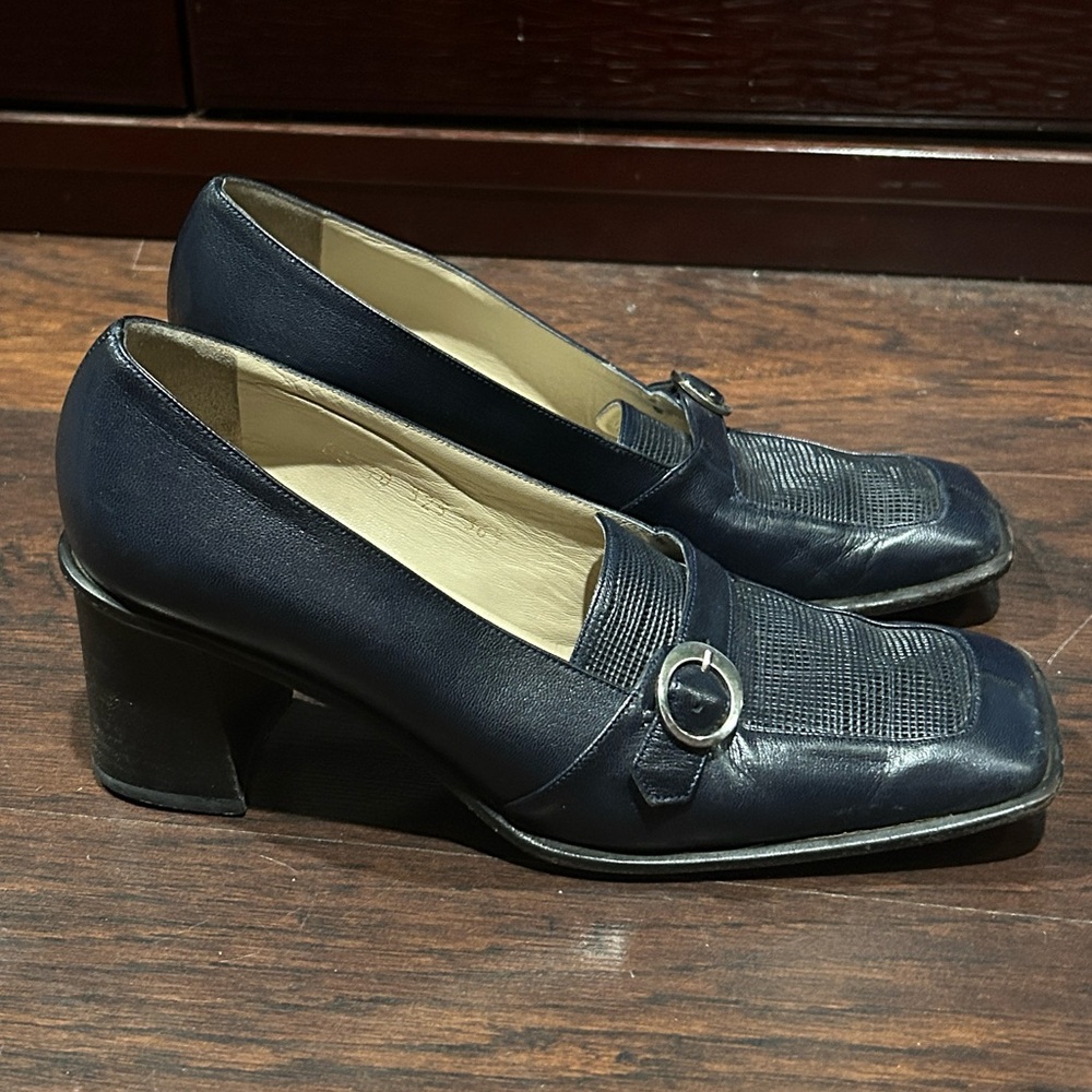 Baldinini leather blue loafer high heel